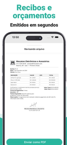 Recibo de Pagamento Orçamento — captura